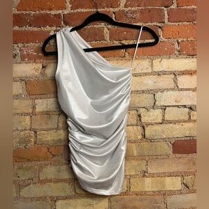 One-Shoulder Silver Ruched Top